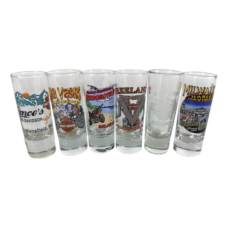 6 Harley Davidson Dealer Shot Glass Travel State Destination Las Vegas Milwaukee
